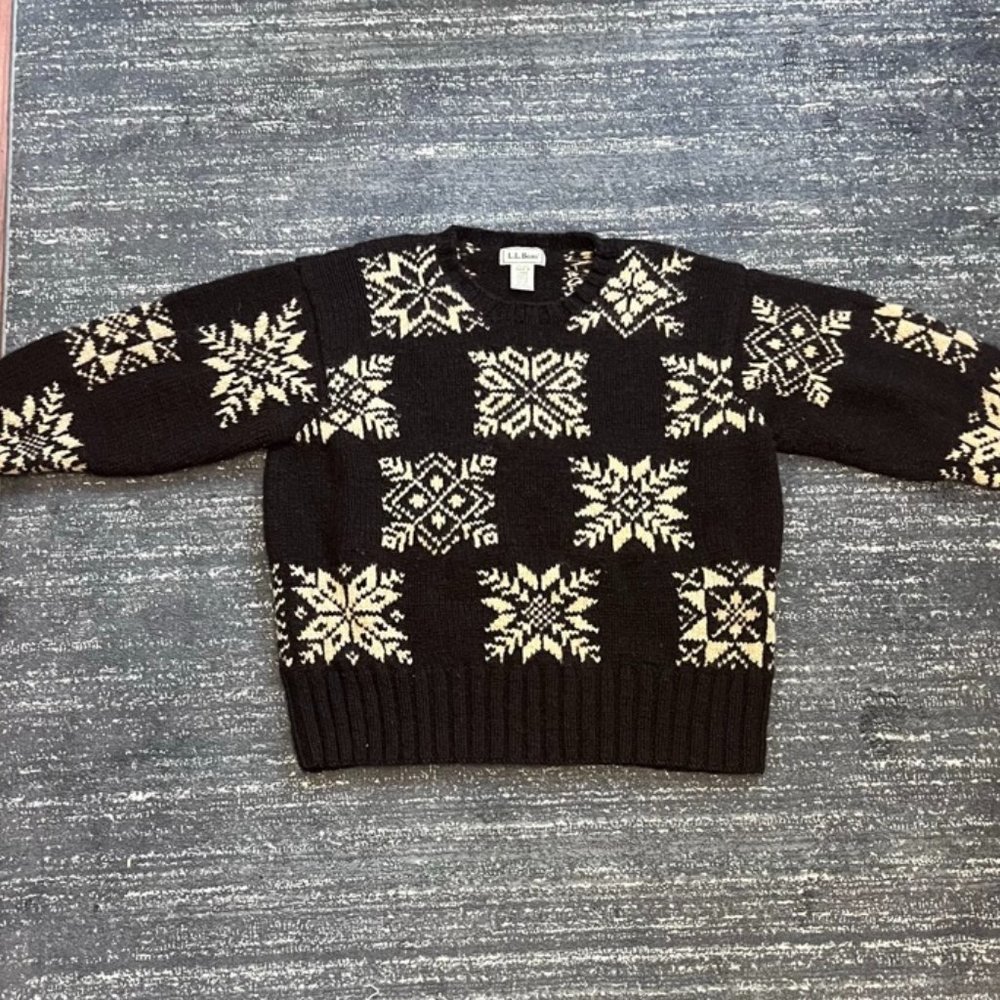 Ll Bean Sweater Women’s Chunky Knit Wool Blend Crewneck Brown Design Ribbed